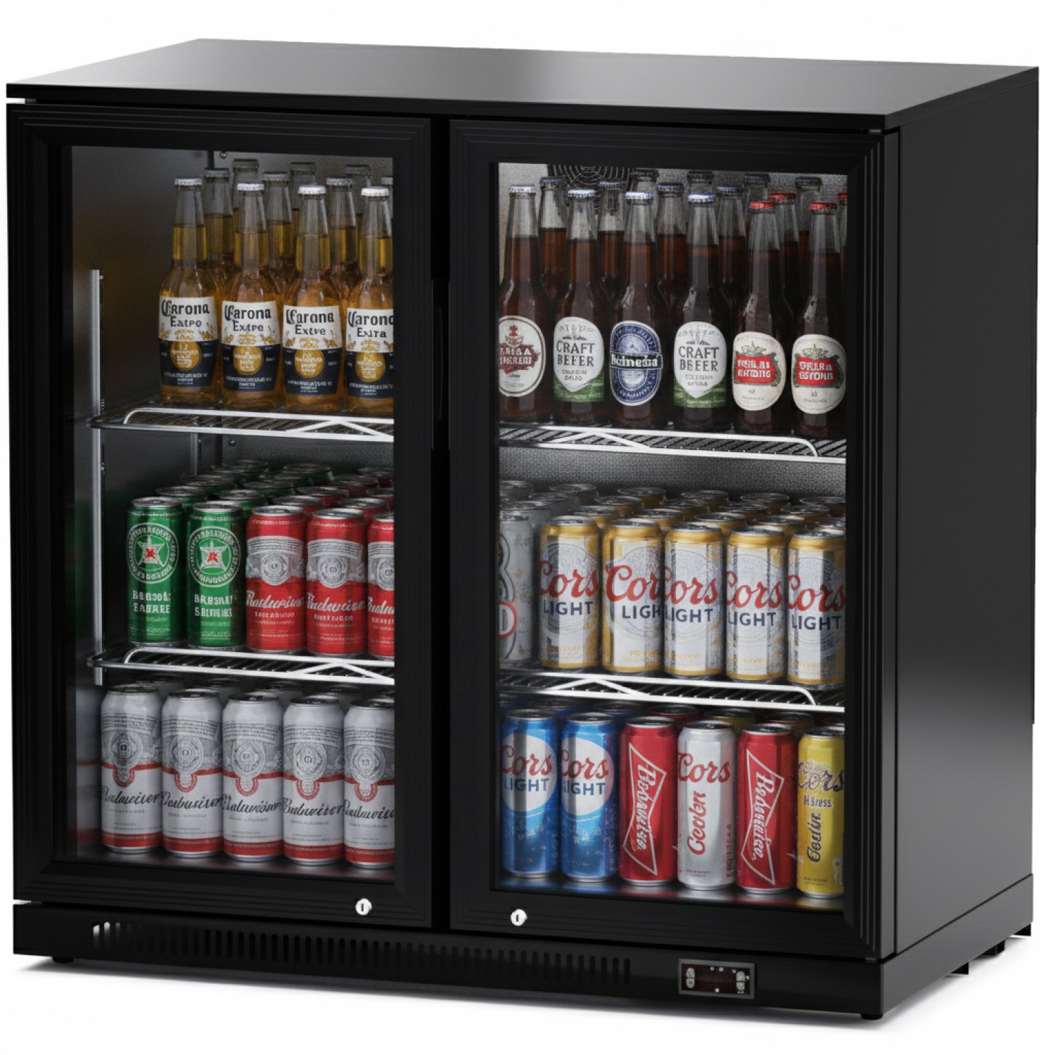 BC02PP 220L Two Hinged Door Black Back Bar Cooler