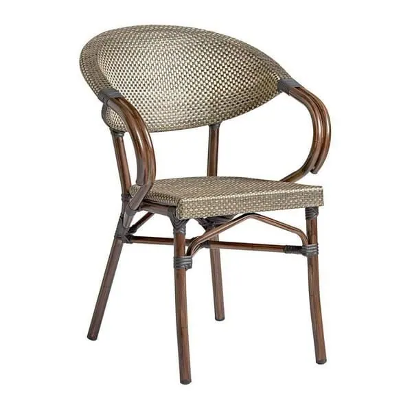 Panda French Bistro Outdoor Arm Chairs - Black and Gold Weave