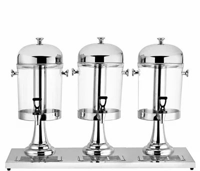 Hakka Cold Hot Juice Dispenser 24L – Stainless Steel & Clear Glass Commercial Beverage Dispenser with 3 Heads – Ideal for Hotels, Bars, Breakfast Buffet(Color:silver)