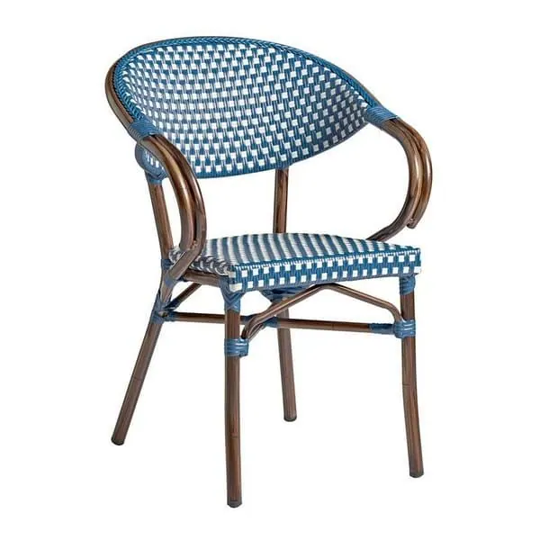 Panda French Bistro Outdoor Arm Chairs - Blue and White Weave