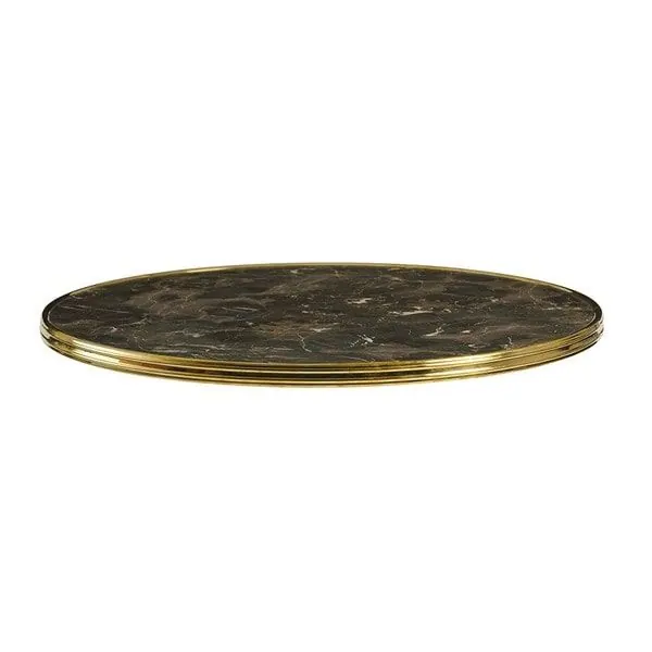 Parisian Outdoor Table Tops - Dark Marble with Gold Metal Rim