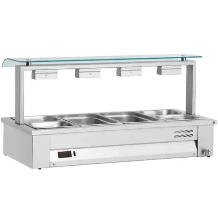 Inomak MEV614 Counter Top Bain Marie With Sneeze Guard 4x GN1/1