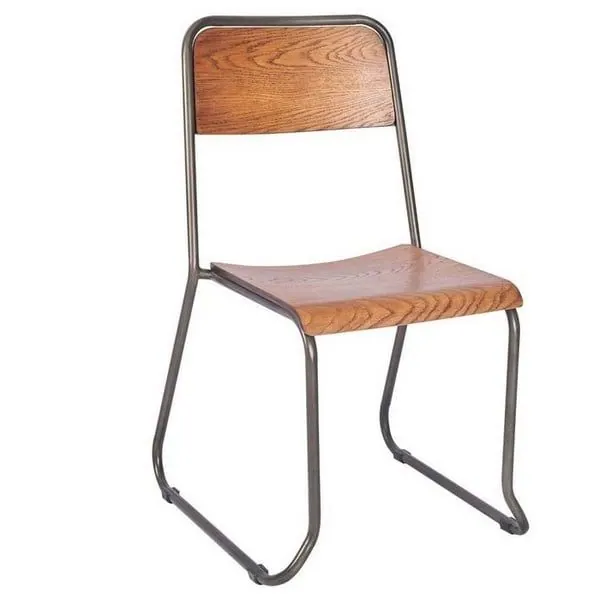 Vault Industrial Grey Metal Chairs with Oak Veneer Seat