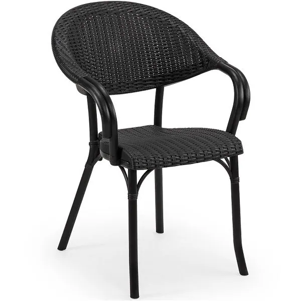 Panda V2 French Bistro Outdoor Arm Chairs - Black Weave