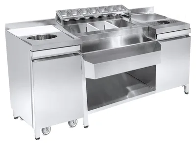 CombiSteel 7083.0040 Cocktail Bar Station Including Sink, Glass Rinser, GN Containers, Speedrail for Bottles, Cutting Board and Waste Bin