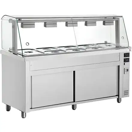 Inomak MIV718 Bain Marie With Heated Cupboard And Glass Canopy 5x GN1/1