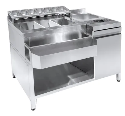 CombiSteel 7083.0035 Cocktail Bar Station Including Sink, Glass Rinser, GN Containers and Speedrail for Bottles