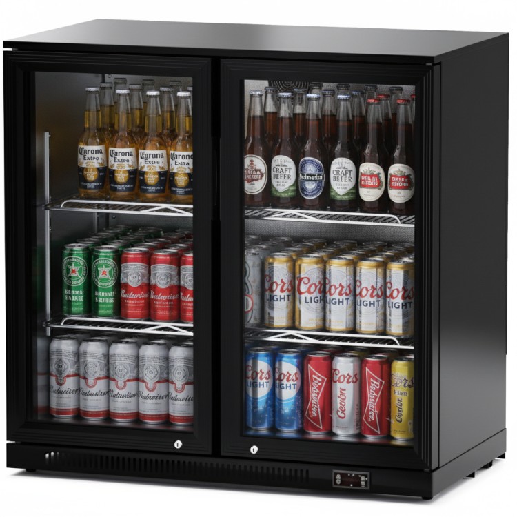 BC02PP 220L Two Hinged Door Black Back Bar Cooler