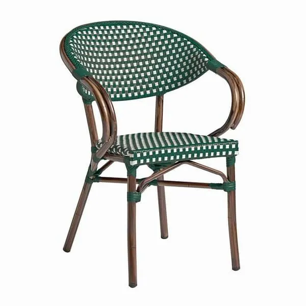Panda French Bistro Outdoor Arm Chairs - Green and White Weave
