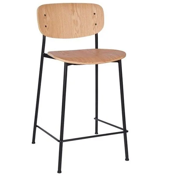 Greenwich Metal Breakfast Bar Stools - Black or Oak Ply Seat