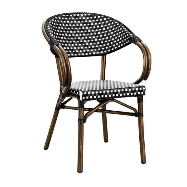 Panda French Bistro Outdoor Arm Chairs - Black and White Weave