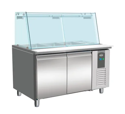 CombiSteel 7950.0422 700 Refrigerated Counter with Glass Cover 2 Doors 3 × 1/1 + 3 × 1/6 GN Container
