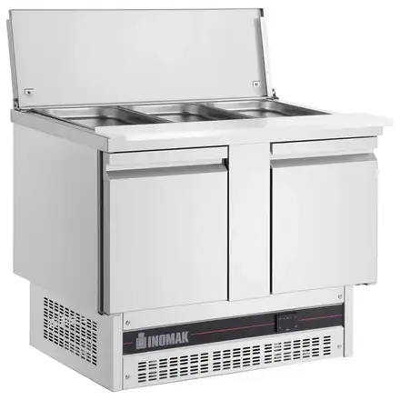 Inomak BSV77-HC Double Hinged Door Gastronorm Saladette With Cutting Board