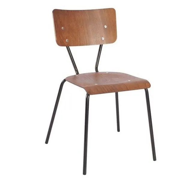 The Apollo Industrial Style Black Metal Chairs - Oak Veneer Seat