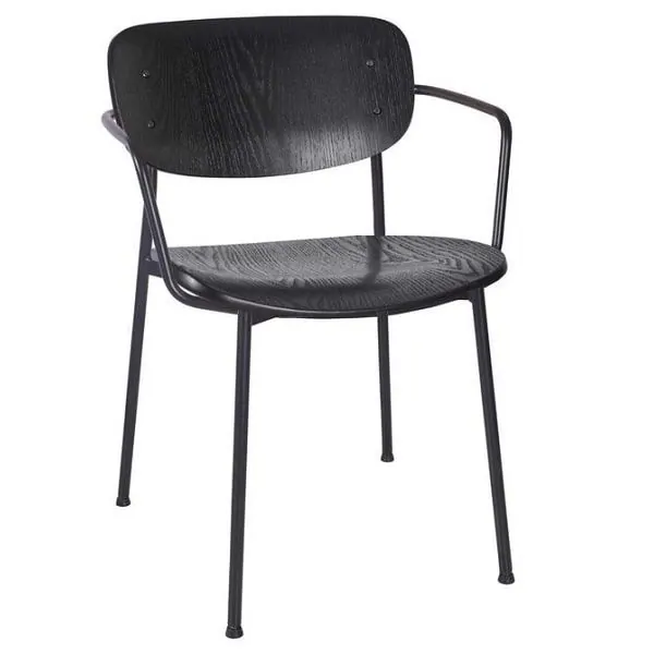 Greenwich Black Metal Arm Chairs - Black or Oak Ply Seat